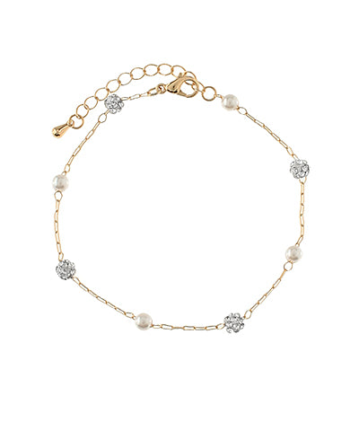 Pearl & Pave Ball Station Chain Bracelet