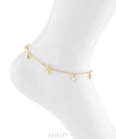 starfish and charm gold anklet 