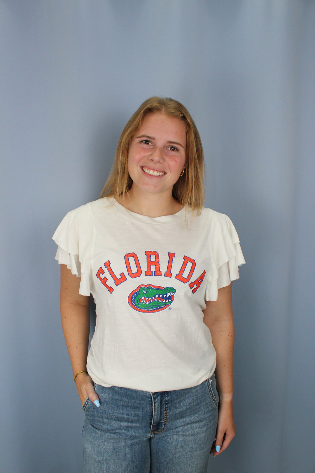 FLORIDA GATORS All In To Win Flutter Crewneck Top