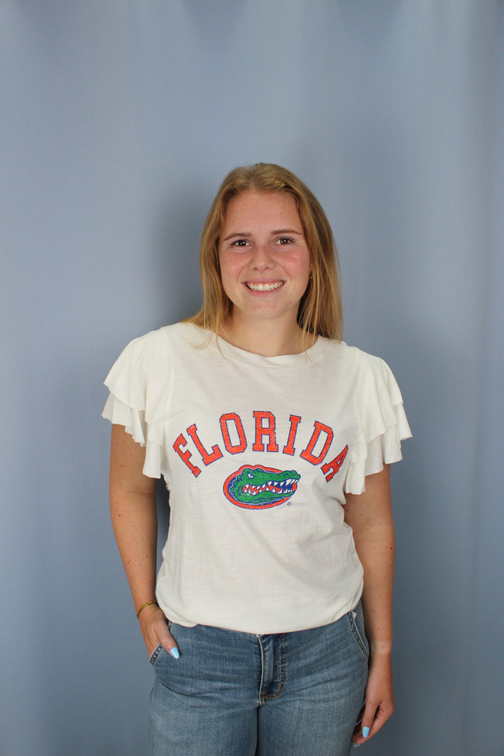 FLORIDA GATORS All In To Win Flutter Crewneck Top