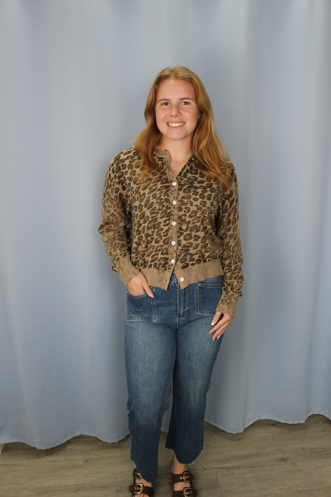 Washed Inspired Leopard Print Sweater Cardigan