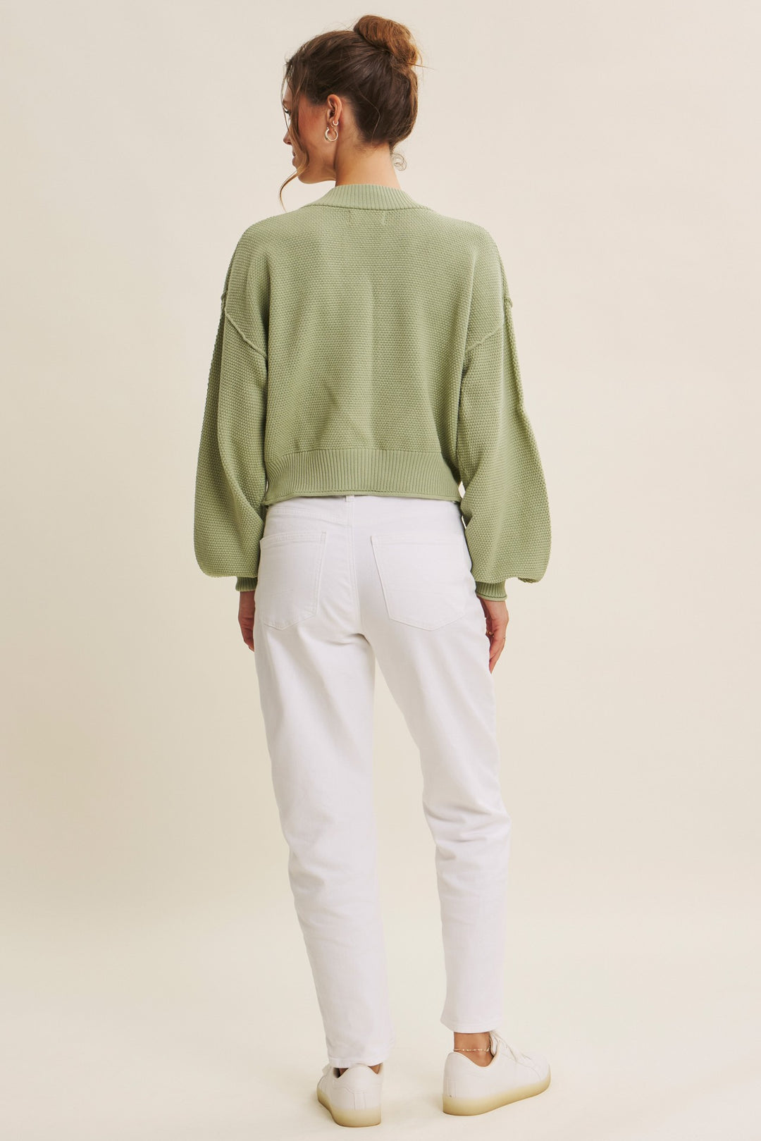 Waffle Open Front Sweater Cardigan Sage