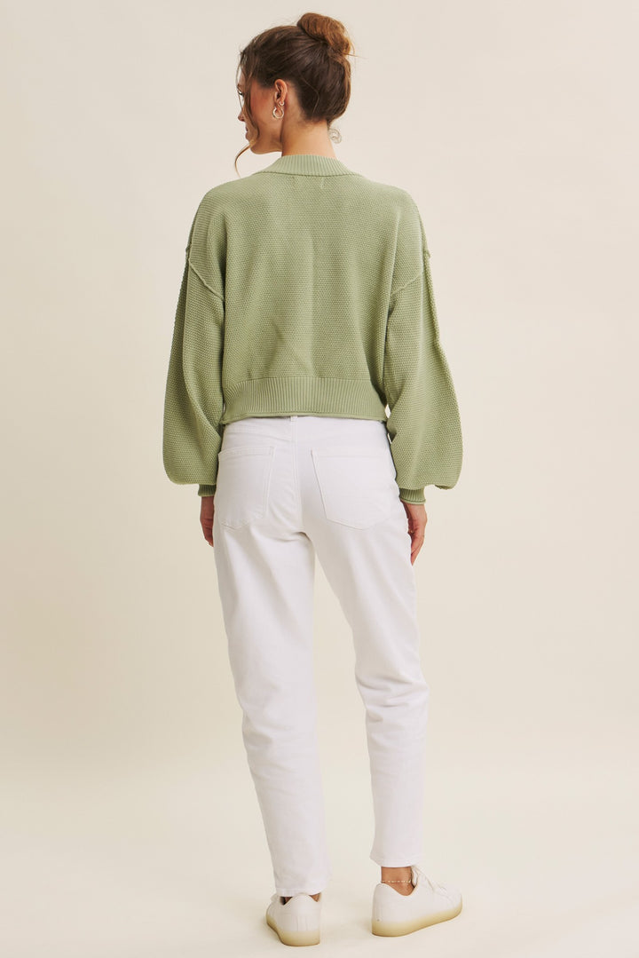 Waffle Open Front Sweater Cardigan Sage