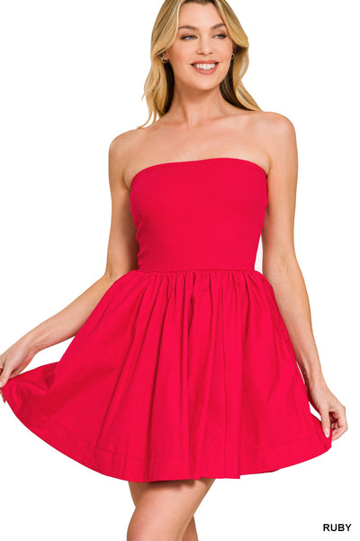 Tube Top Flare Mini Dress with Pockets