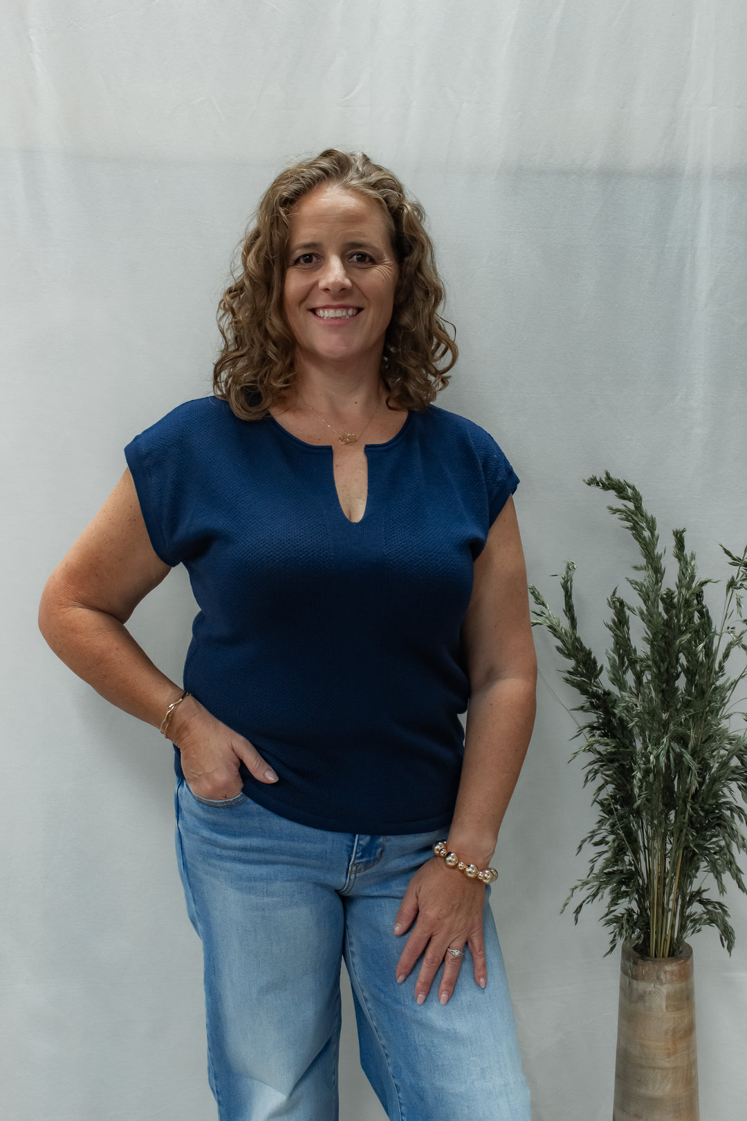 Staccato Navy Short Sleeve Sweater Top