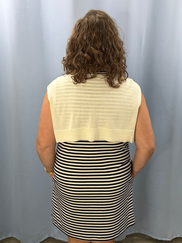 Nautical Striped Mini Dress with Chic Scarf Detail &amp; Pockets