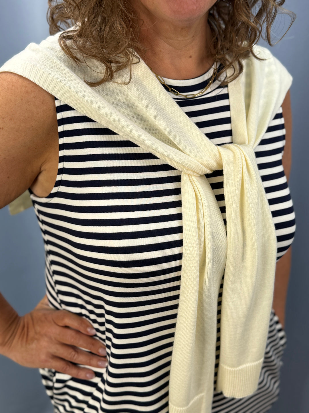 Nautical Striped Mini Dress with Chic Scarf Detail &amp; Pockets