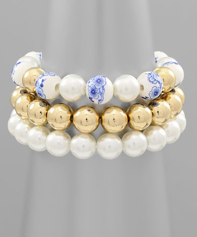 3 Row Flower &amp; Multi Ball Bracelet