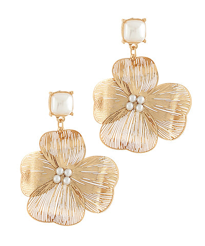 Filigree Flower &amp; Pearl Drop Earrings