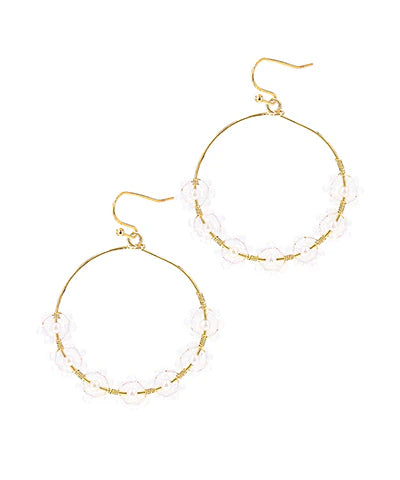 Bead Flower Wire Circle Drop Earrings
