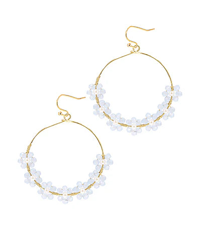 Bead Flower Wire Circle Drop Earrings