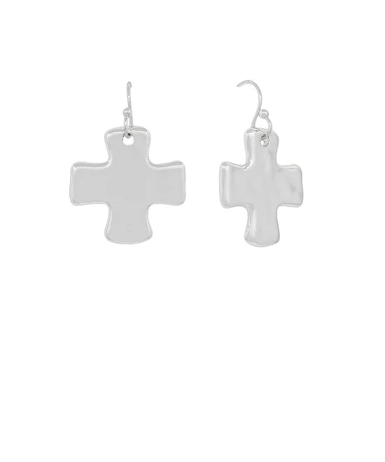 20mm Hammered Cross Earrings