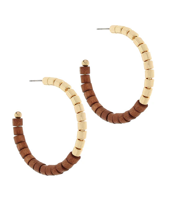 Wood Bead Hoop Earrings