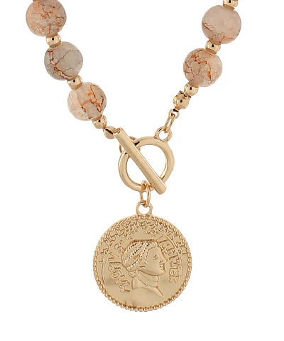 Agate Ball &amp; Coin Pendant Necklace