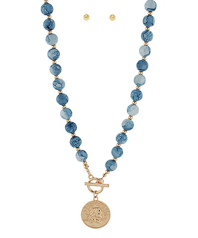 Agate Ball &amp; Coin Pendant Necklace