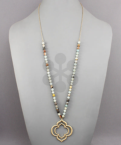 Stone &amp; Double Quatrefoil Necklace