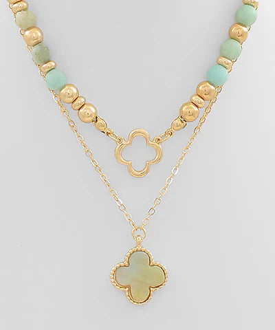 Stone Clover Pendant CCB Dual Necklace