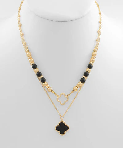 Stone Clover Pendant CCB Dual Necklace