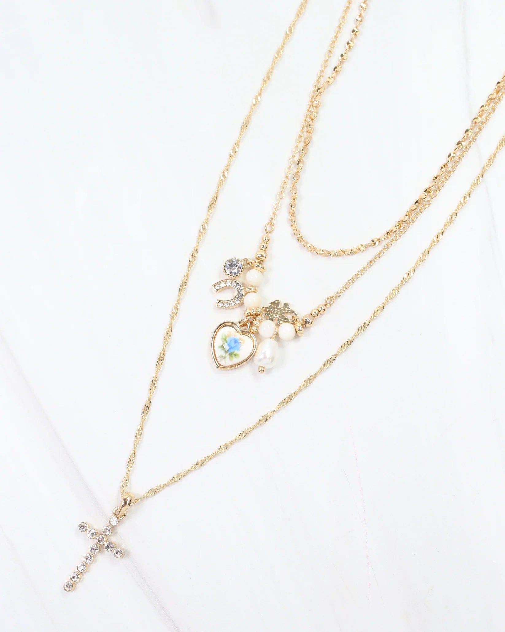 Dawn Layered Cross and Charm Necklace Gold