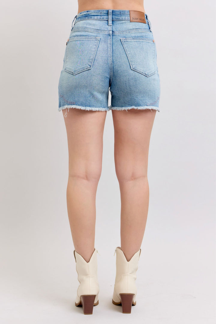 Judy Blue High Waist Western Embroidery Cut Off Short back pocket