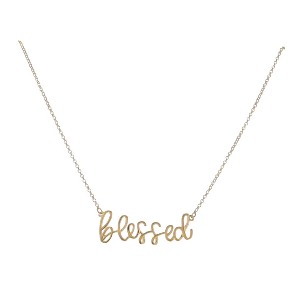 18K Gold Plated Rolo Chain Necklace with Cursive "Blessed