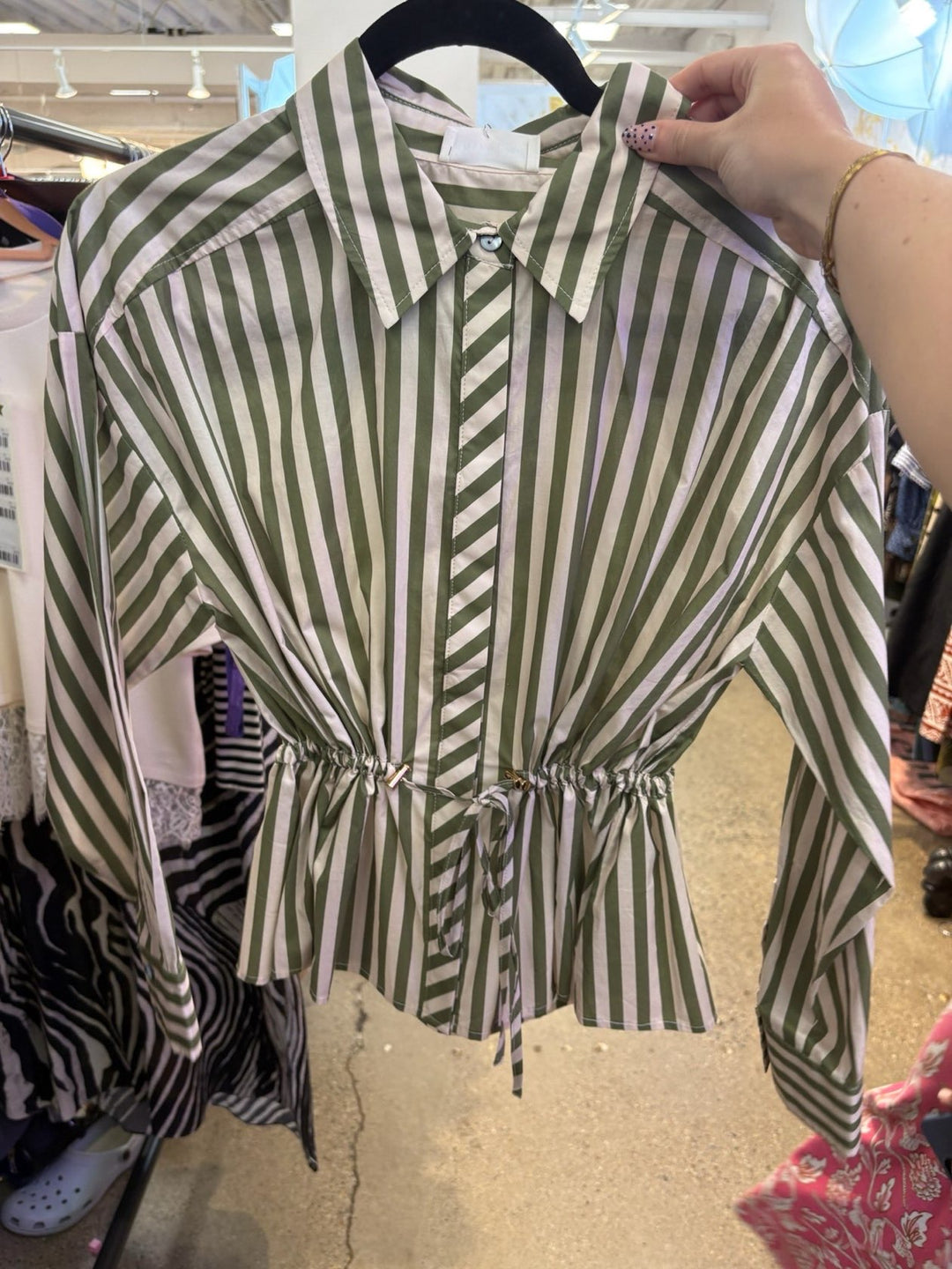Entro Striped Button Down Blouse
