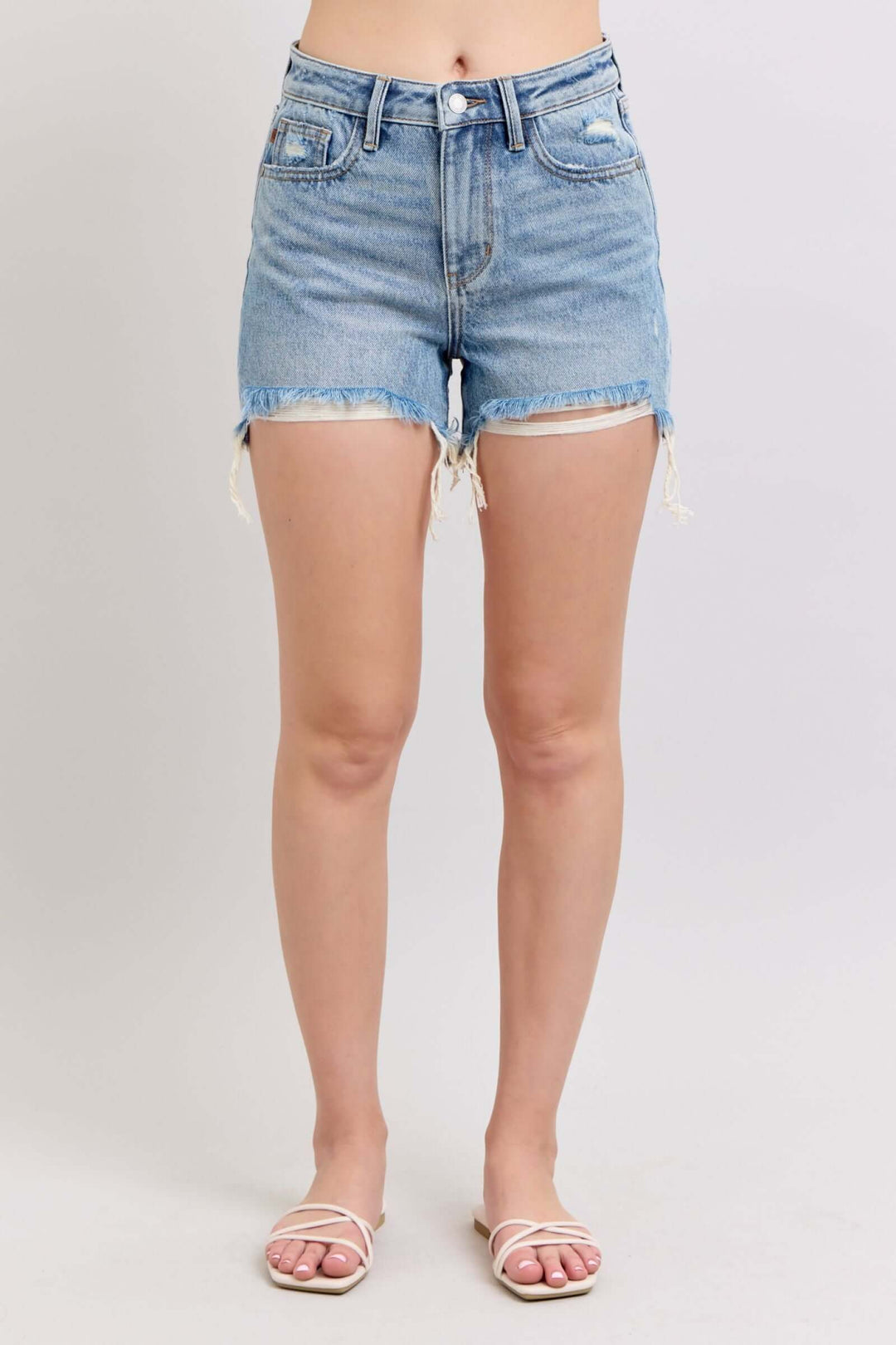 Judy Blue Sun-Kissed Destroyed Denim Shorts Rigid Magic