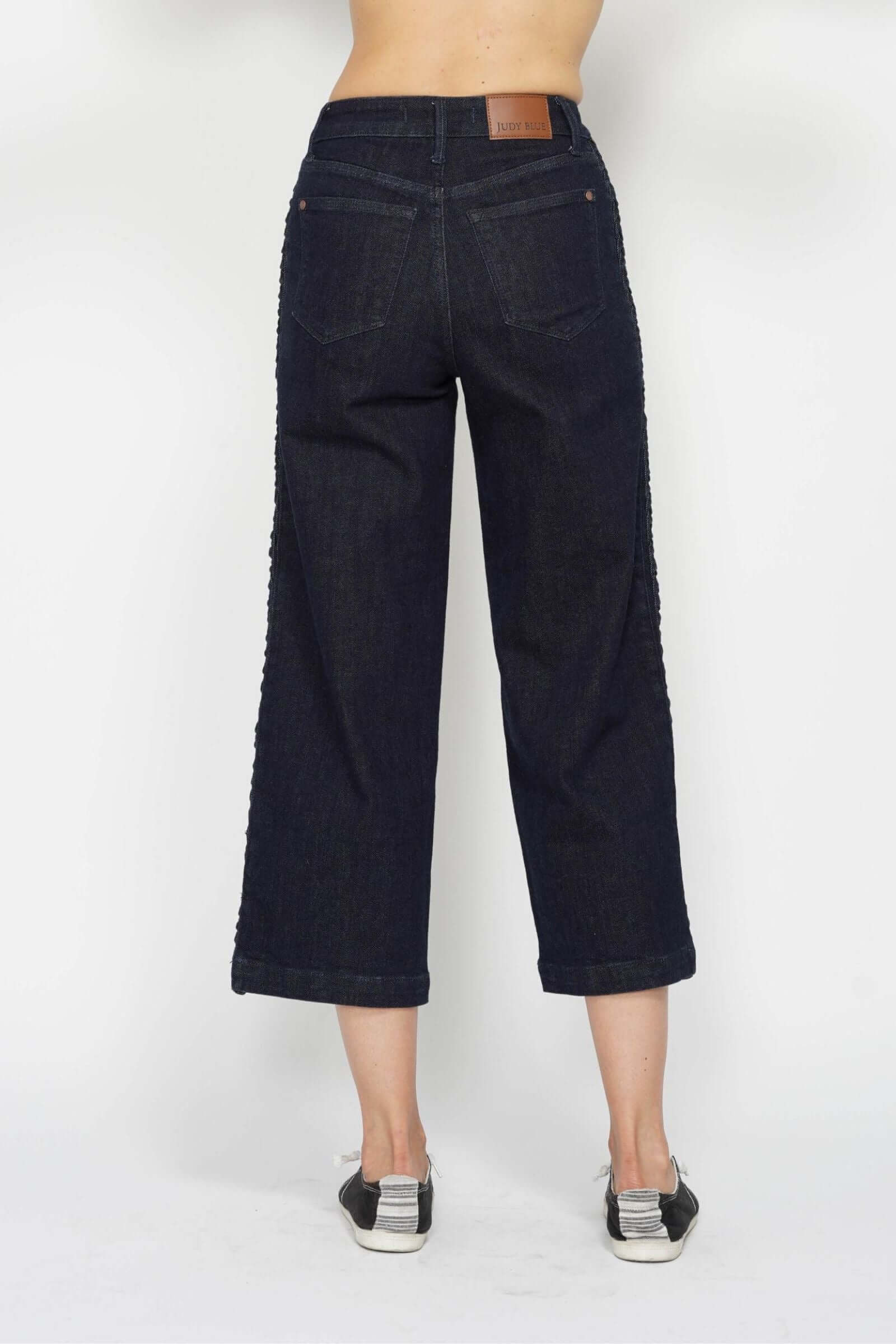 Judy Blue “Braided Bliss” High Waist Crop Wide-Leg Jeans