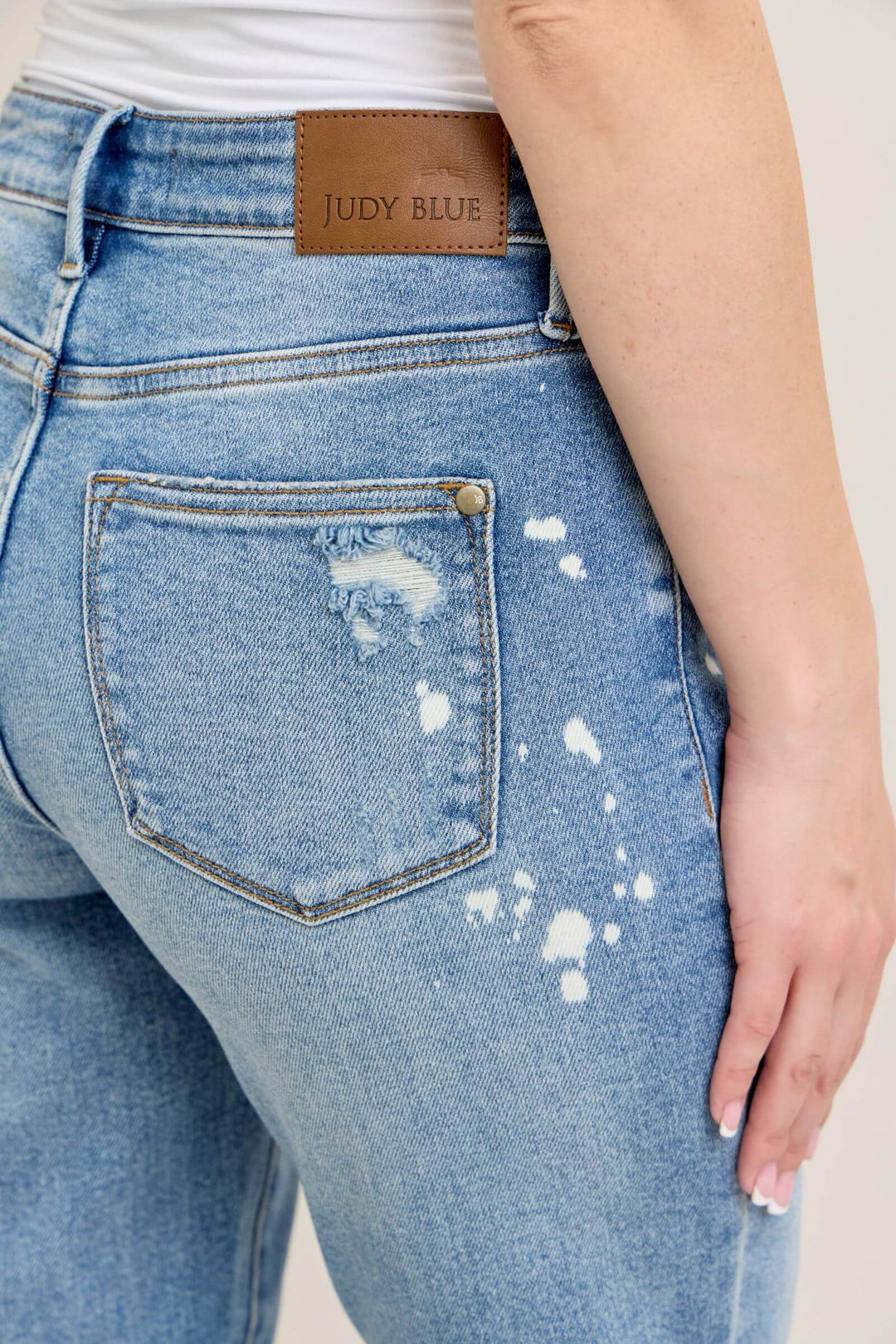 Judy Blue “Splash of Style”  Mid Rise Bleach Splatter Boyfriend Jeans