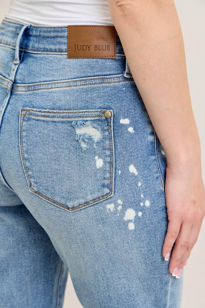 Judy Blue “Splash of Style”  Mid Rise Bleach Splatter Boyfriend Jeans