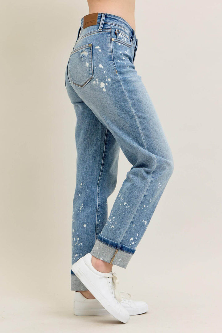Judy Blue “Splash of Style”  Mid Rise Bleach Splatter Boyfriend Jeans