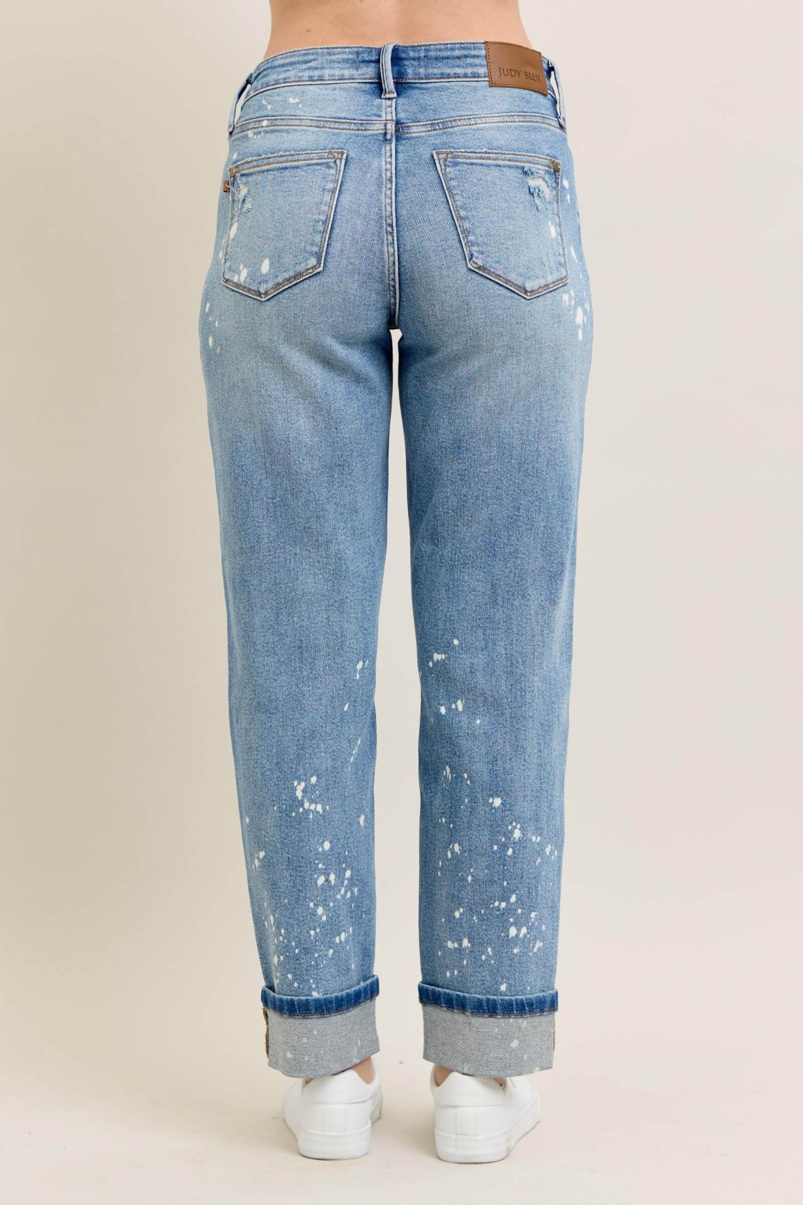 Judy Blue “Splash of Style”  Mid Rise Bleach Splatter Boyfriend Jeans