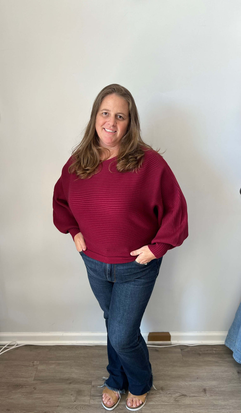 Cabernet Boat Neck Balloon Sleeve Sweater