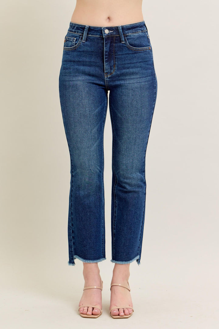 Dark Wash Cropped kick flare jean
