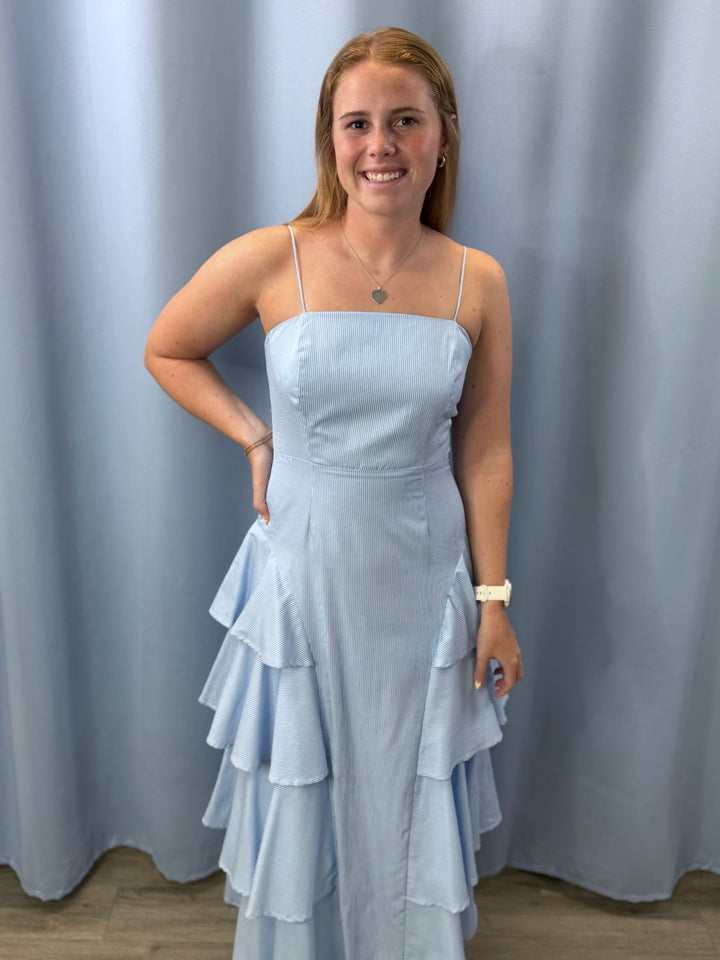 Clean Playful Side-tiered Ruffle Maxi Dress
