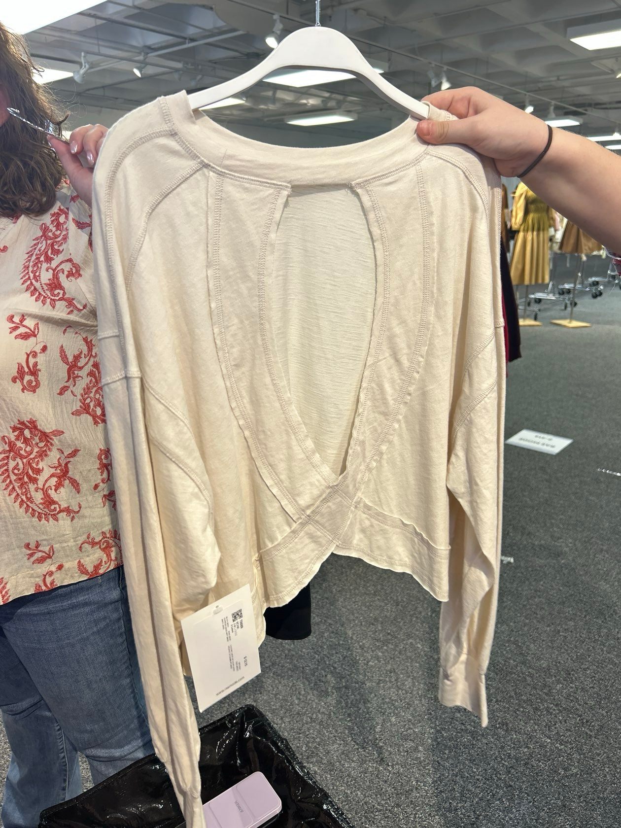 COTTON SLUB OPEN BACK LONG SLEEVE TOP