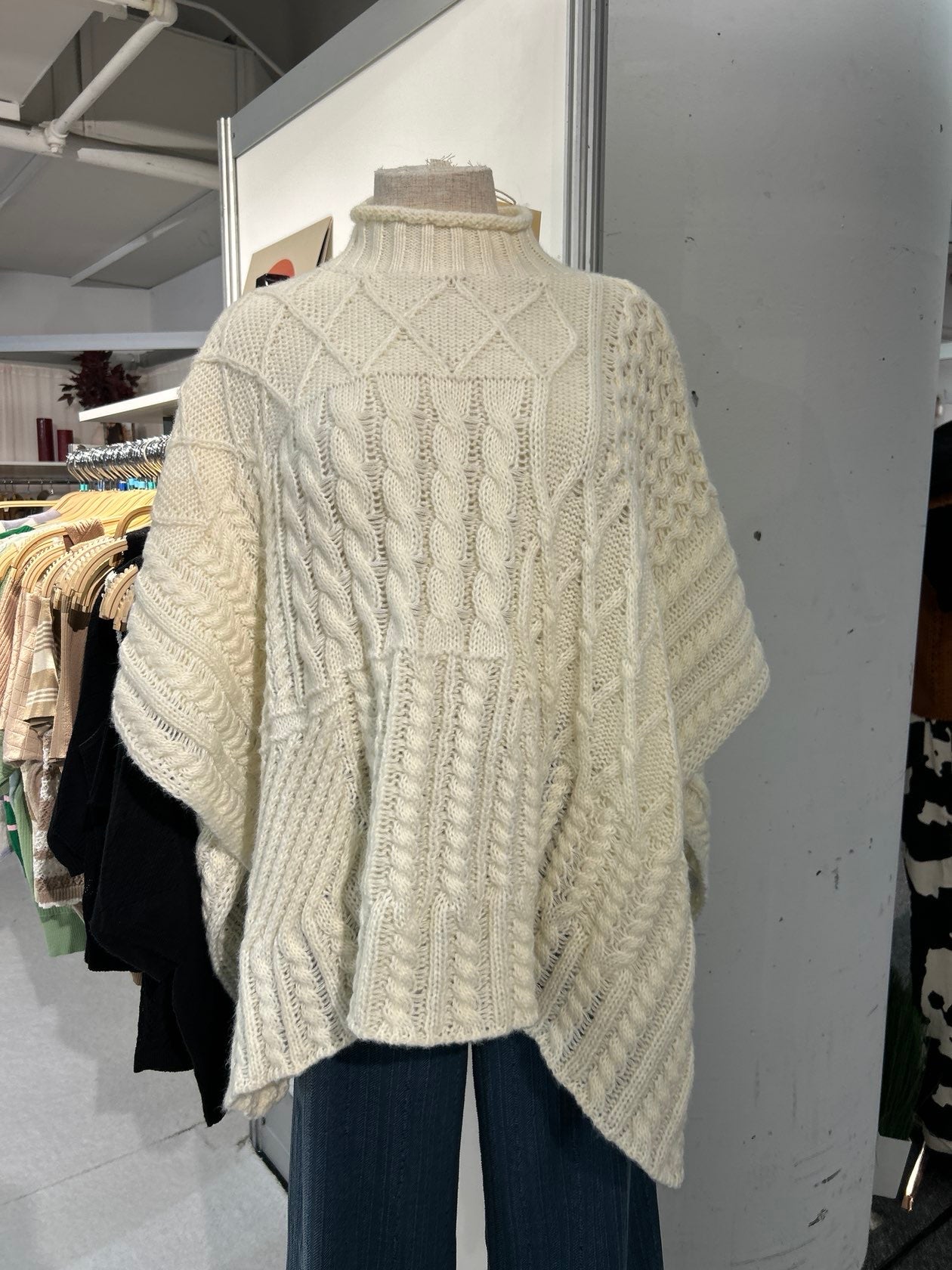 beige cable knit poncho