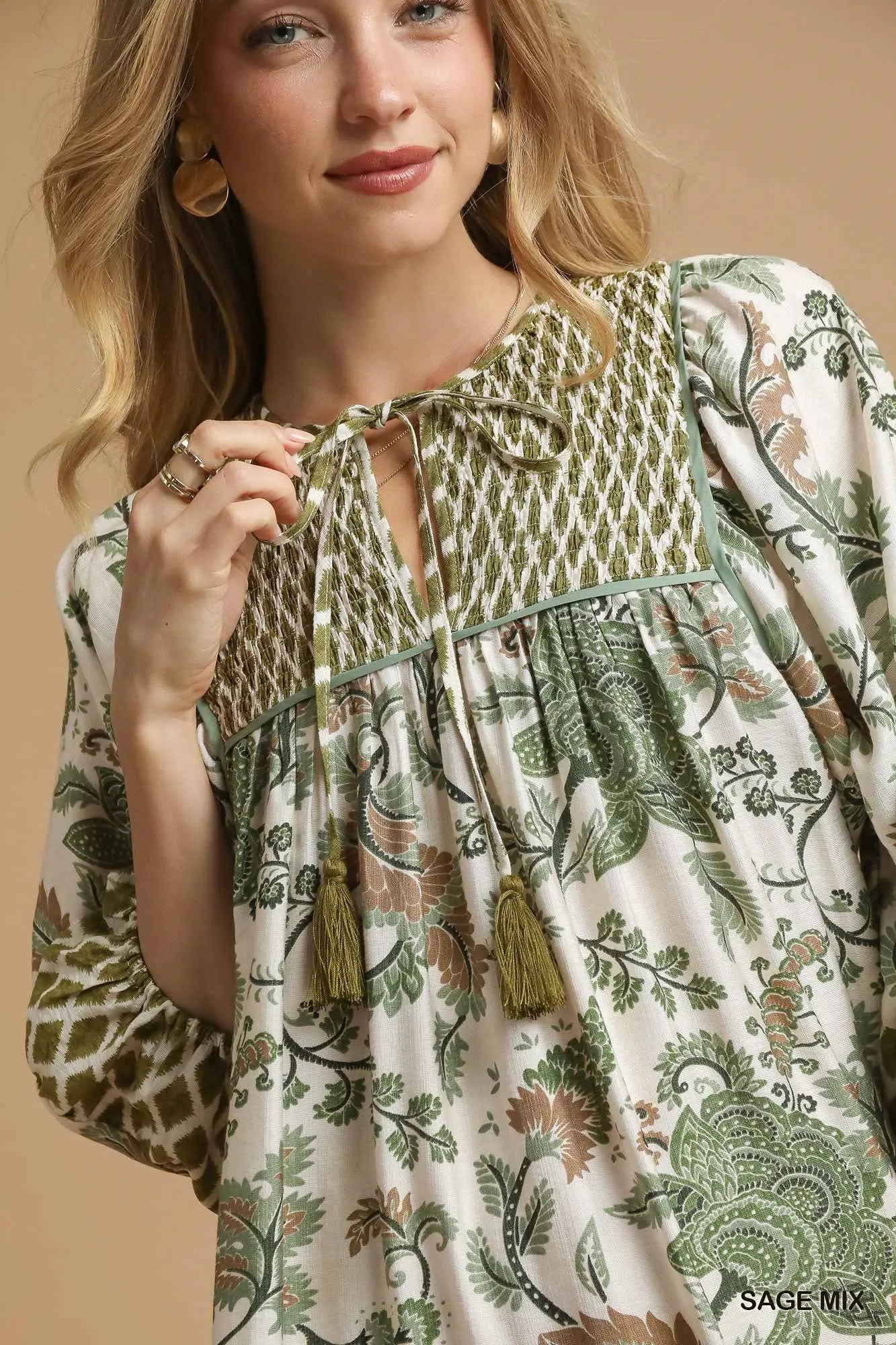 Mixed Print Mini Dress Sage