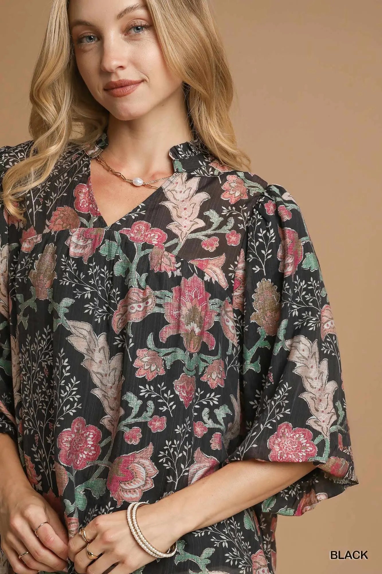  Boho Blouse w/ Ruffle Collar