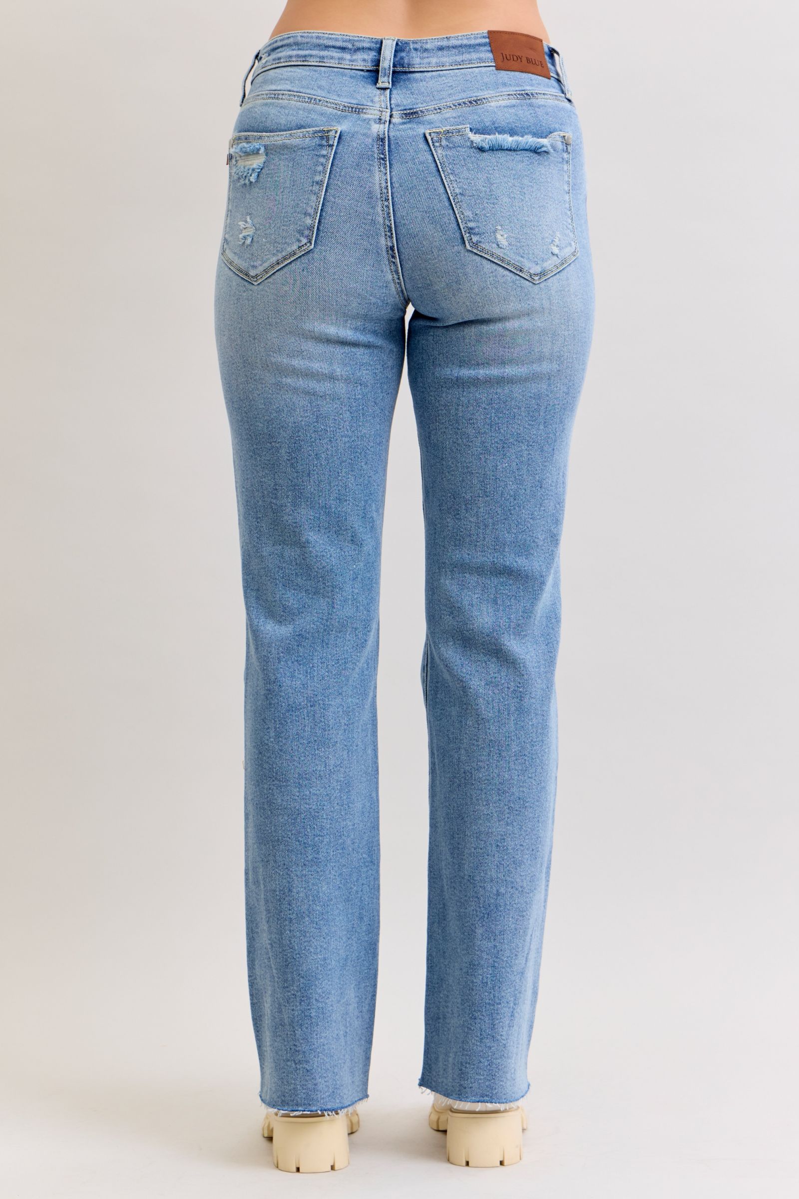 Judy Blue Mid Rise 90's Straight Jean Distressed