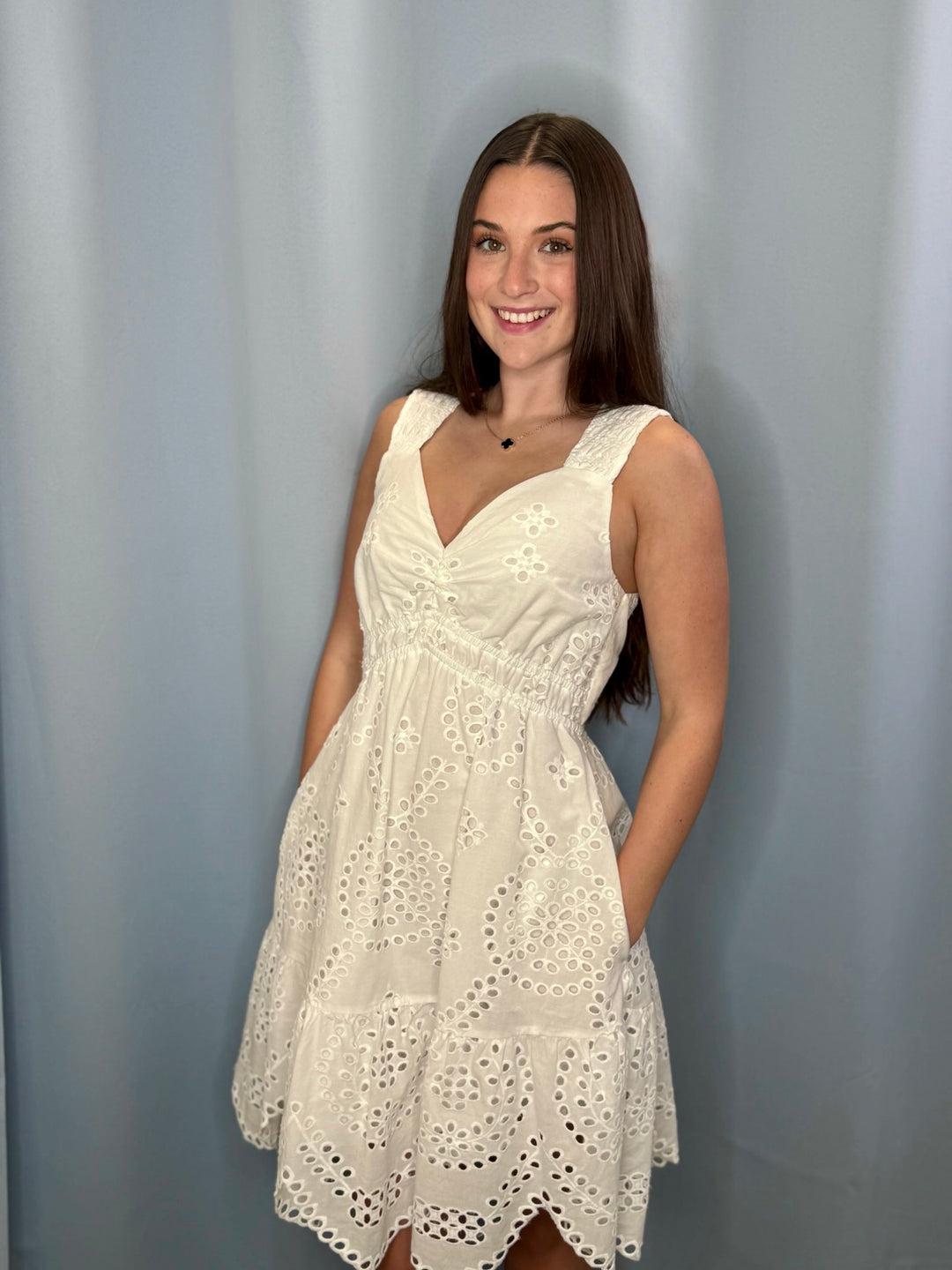 Skies are Blue Scallop Hem Eyelet Dress