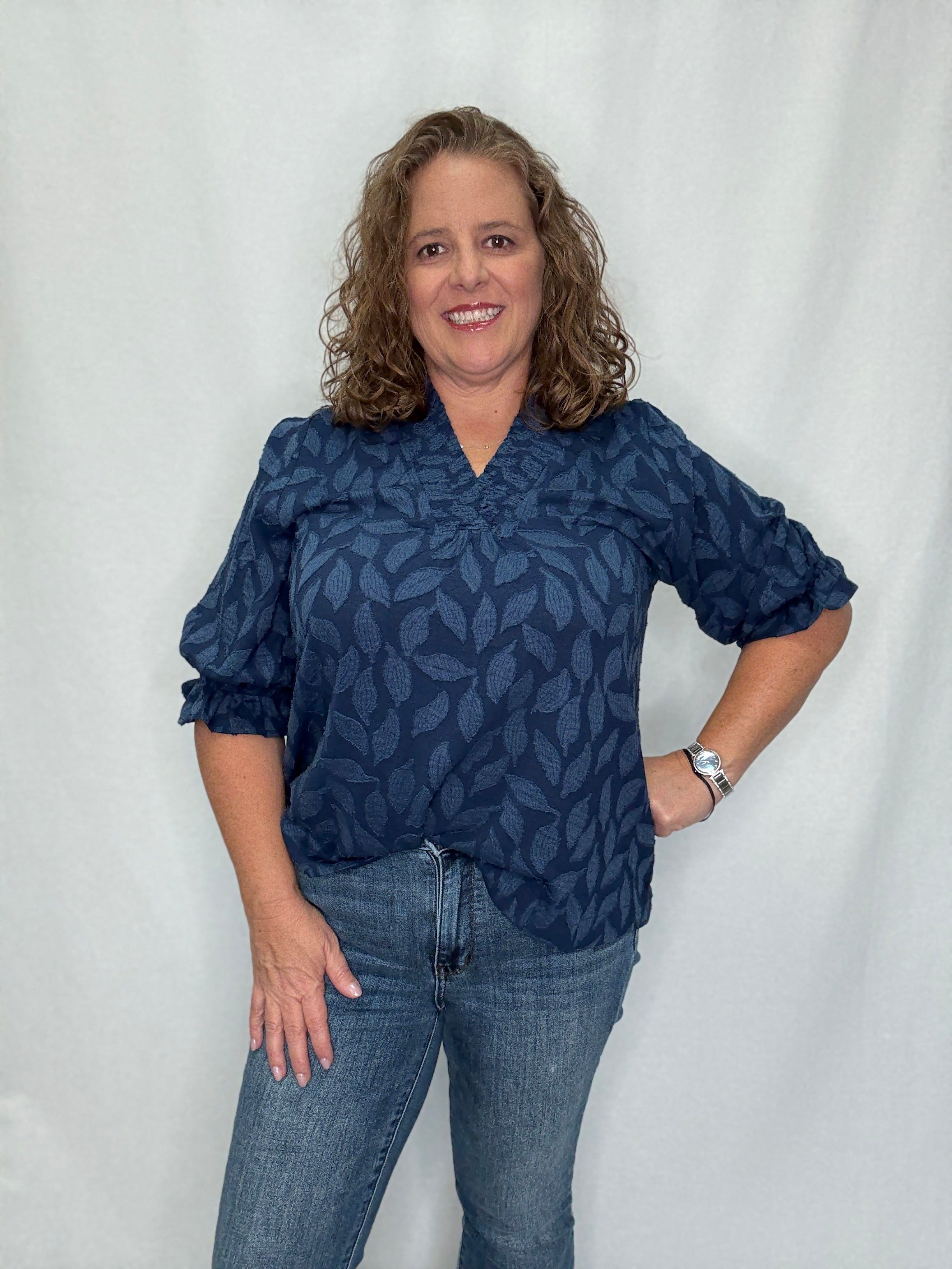 Floral Jacquard V neck top