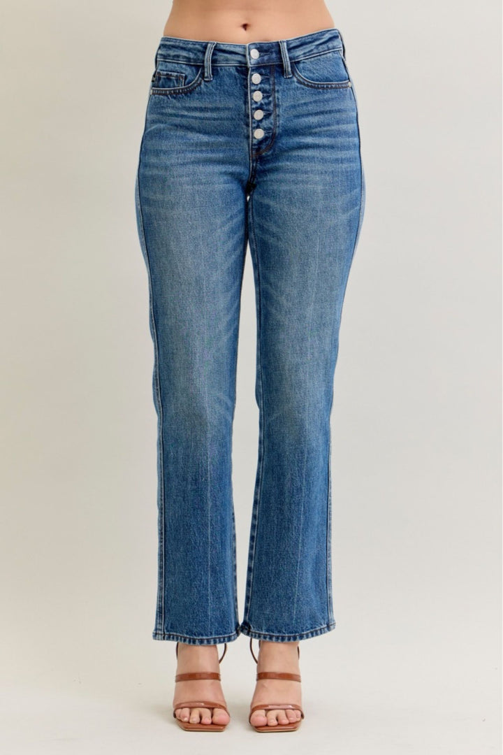 Judy Blue "Reese" Mid Rise Slim Straight Rigid Magic Button Fly