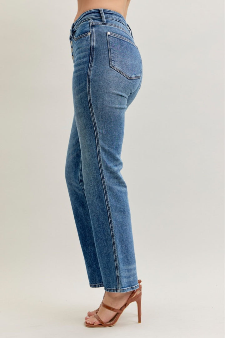 Judy Blue "Reese" Mid Rise Slim Straight Rigid Magic Button Fly