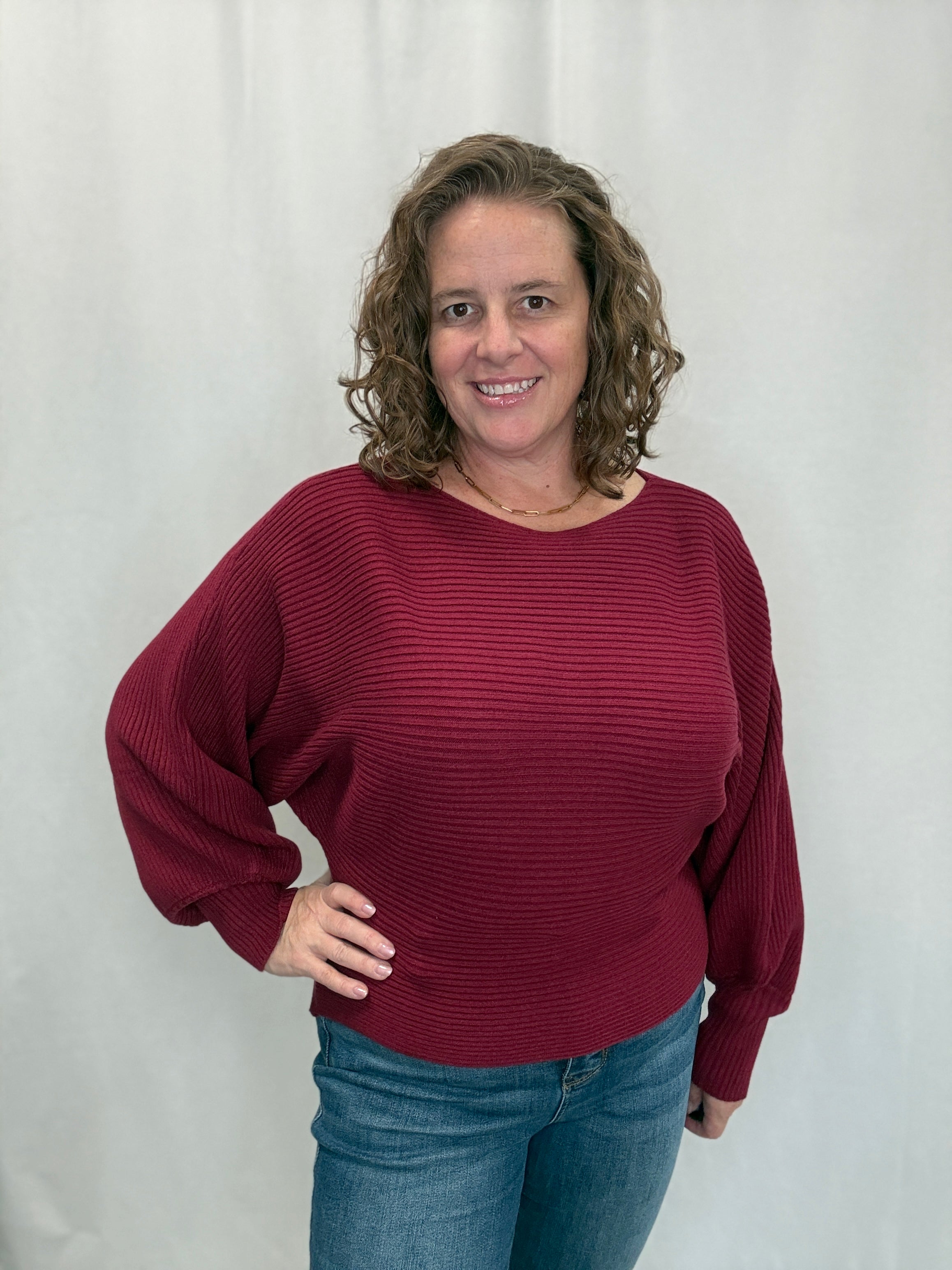 Cabernet Boat Neck Balloon Sleeve Sweater