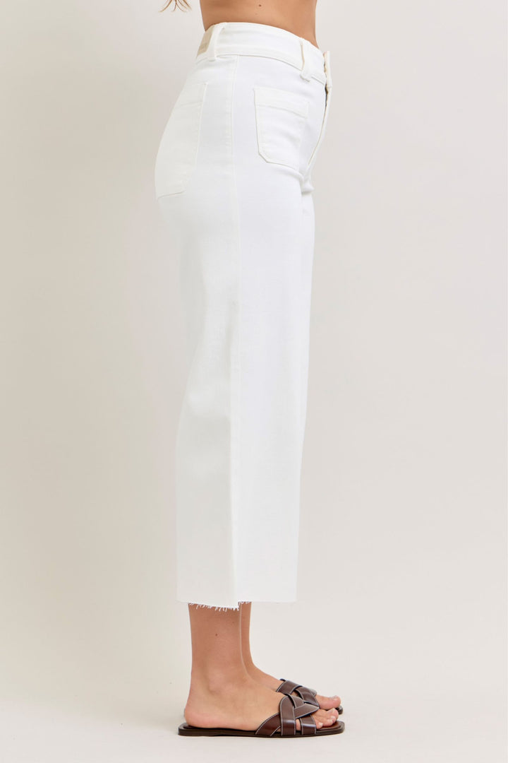 Judy Blue "Ivory Lane" High Rise Wide Leg Crop Jean