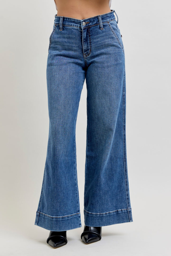 Petite Judy Blue "Darcy" Mid Rise Wide Leg Trouser