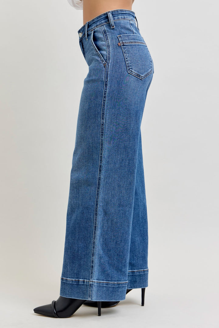 Petite Judy Blue "Darcy" Mid Rise Wide Leg Trouser