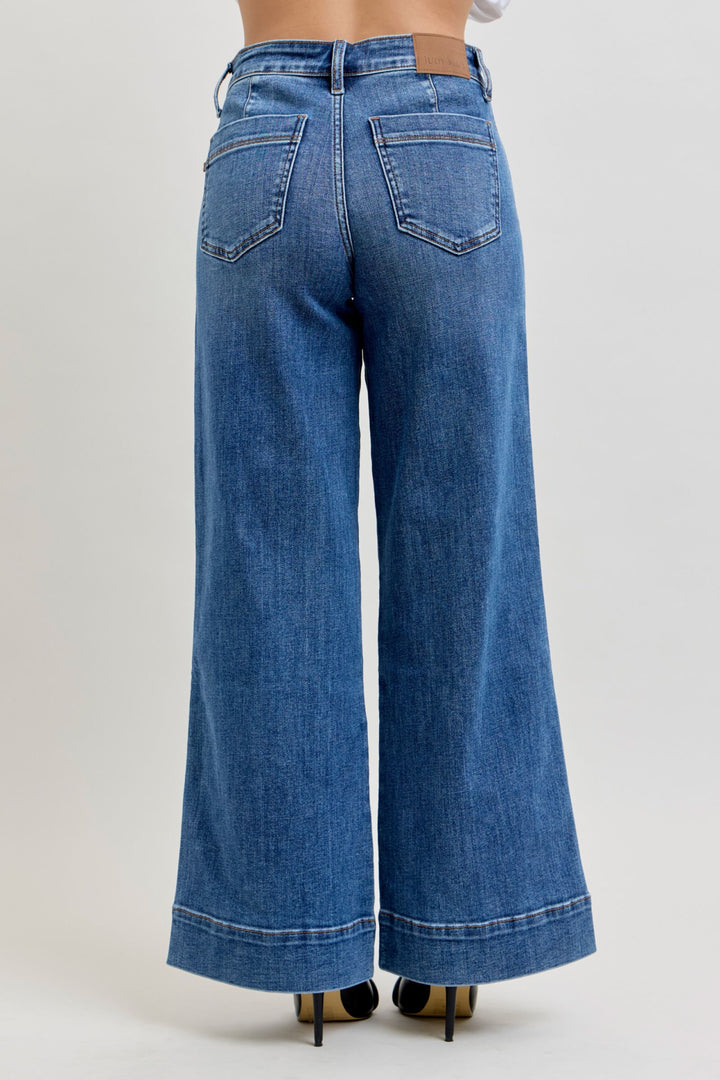 Petite Judy Blue "Darcy" Mid Rise Wide Leg Trouser