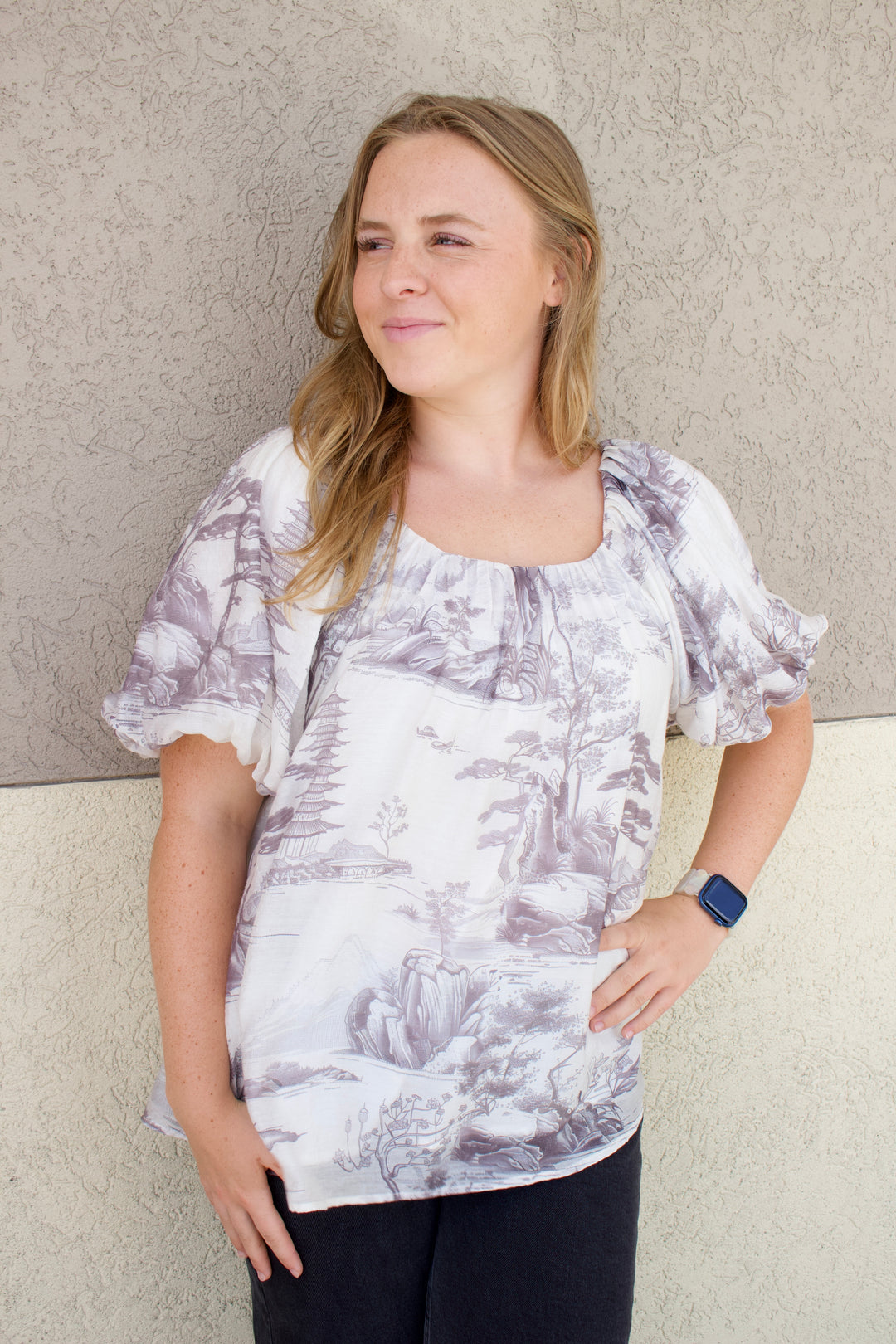 Two Tone Toile Print Top